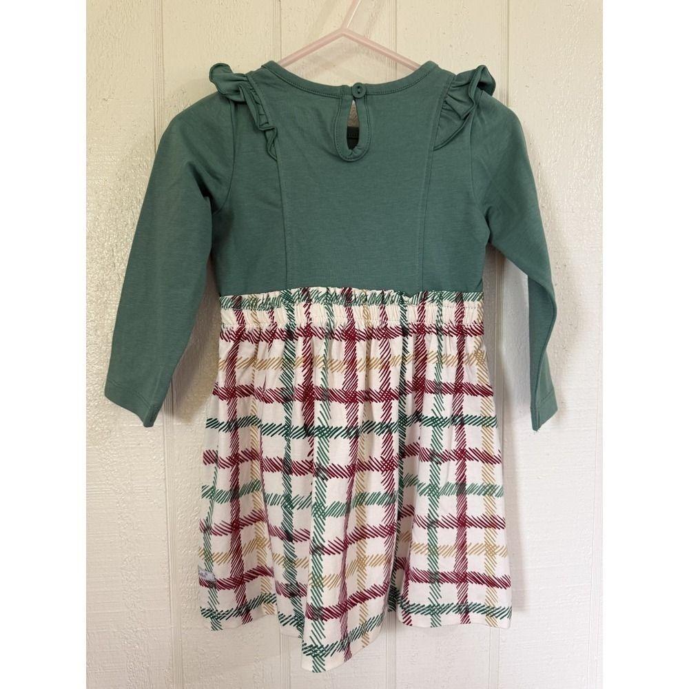 RuffleButts Girls Sage Green Plaid Ruffle Long Sleeve Dress 18-24M NWT - Picture 3 of 4